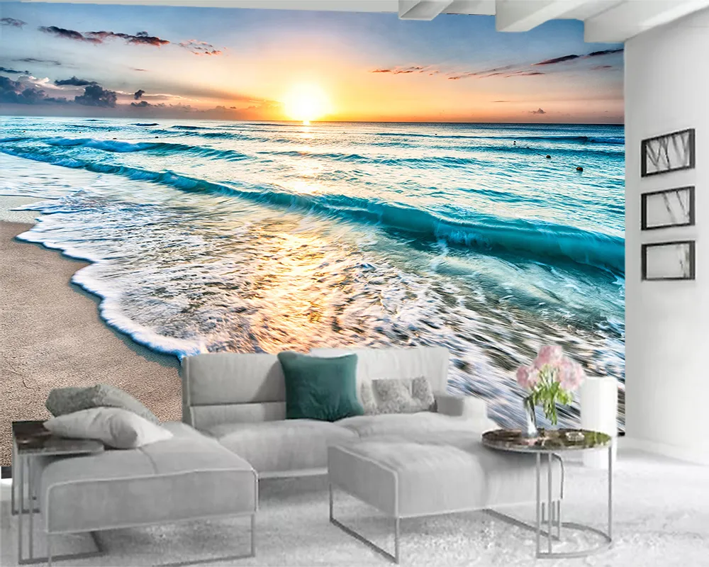 3d Wallpaper Mural Modern 3d Wallpaper Romantic Sunset Seascape Romantic Scenery Decorative Silk 3d Mural Wallpaper