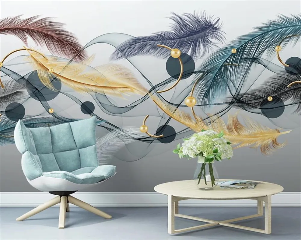 3d Обои для спальни Nordic Modern Simple Light Luxury Пера абстрактного дым небольших свежего Romantic Декоративного Mural обои