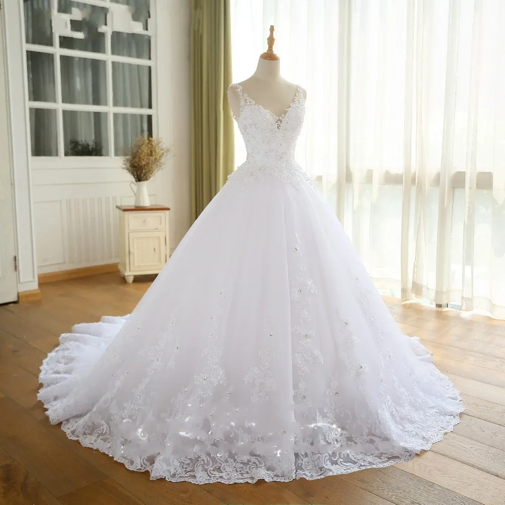 2021 White Lace Crystal Applique Princess arabic Wedding dress with V-neckline and Beaded Laces-up - Customizable Plus Size Bridal Gown for Wedding 2021 White Lace Crystal Applique Princess arabic Wedding dress with V-neckline and Beaded Laces-up - Customizable Plus Size Bridal Gown for Wedding