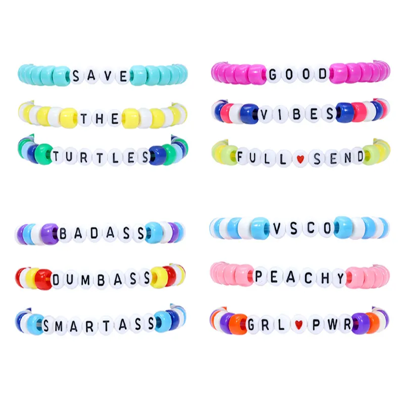 QIMOSHI 12PCS Amizade Palavra pulseira artesanal Handmade Plur Acessório EDM Music Festival Palavras Carta frisada Cadeia Pulseiras Bangle