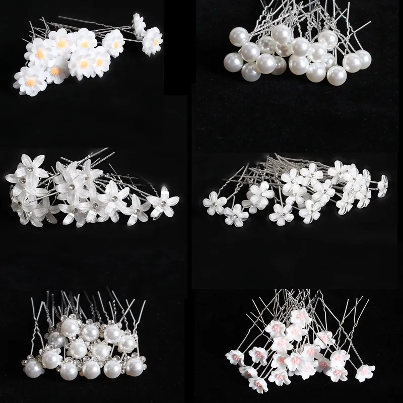 Cheap Pearl Crystal Bridal Hairstyle Hair Headdress Boho Flower Wedding Hair Accessories U Shape Headpiece For Bride 2021 New Hairpins