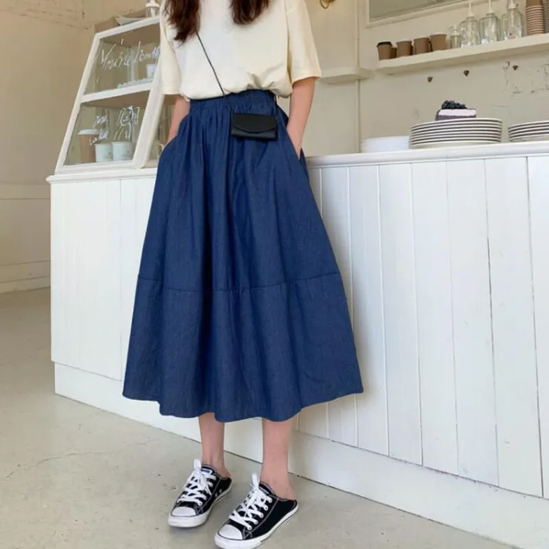 黒人レディーススカートビンテージ服リッピングデニムロングスカートブルーハラジュック夏ハイウエストストリートウェア2020流したファッションスプリング