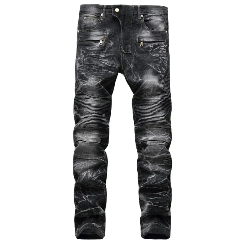 Jewuto 2020 Men Jeans Brand High Quality Hole Straight Moto Biker Jeans Men Denim Pants for BlackBlue267K