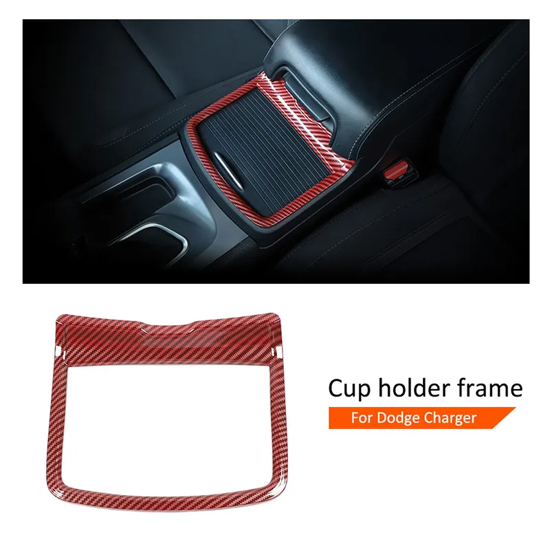 ABS Red Carbon Fiber Car Gear Cup Holder Frame Trim för Dodge Charger / 300C 2011+ Fabriksuttag Interiörtillbehör