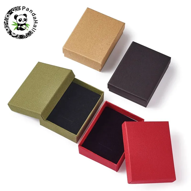 12 pz / lotto 9x7x3 cm rosso marrone chiaro oliva nera set di gioielli in cartone confezione regalo confezione regalo con spugna all'interno per collana ad anello MX200810