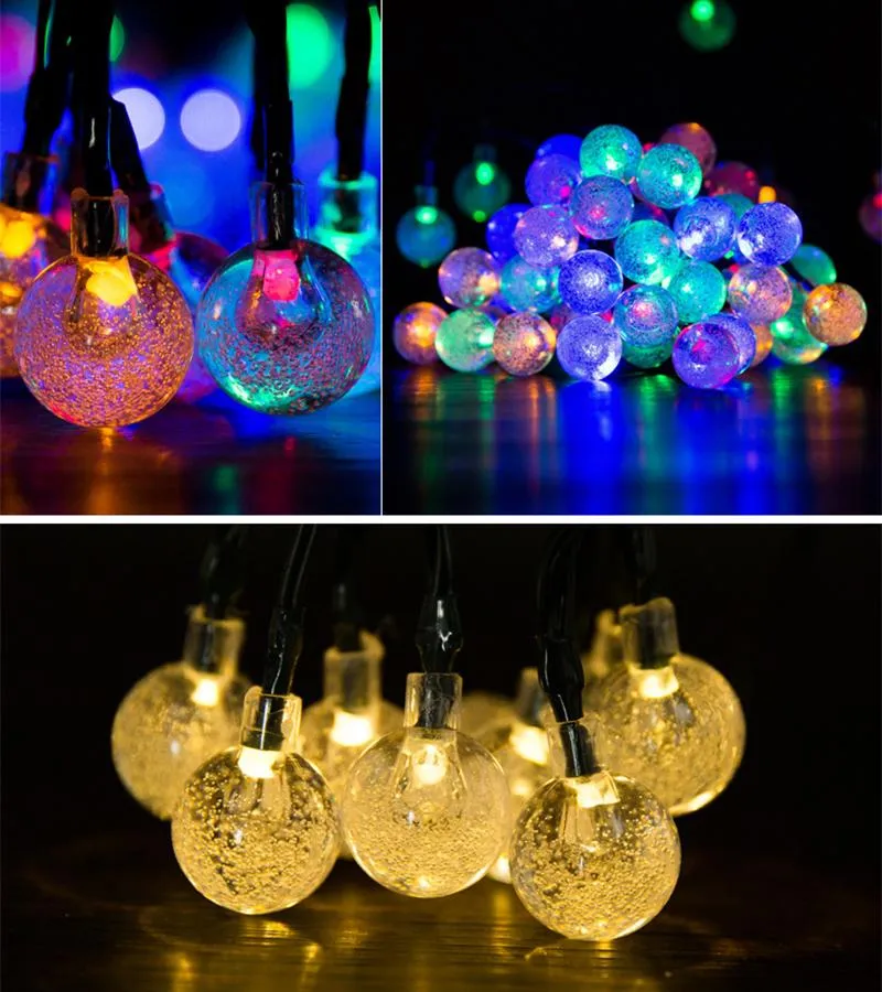 30 LED Solar String Lights With Crystal Balls - 6m Waterproof Outdoor Garden Decor, 8 Modes
