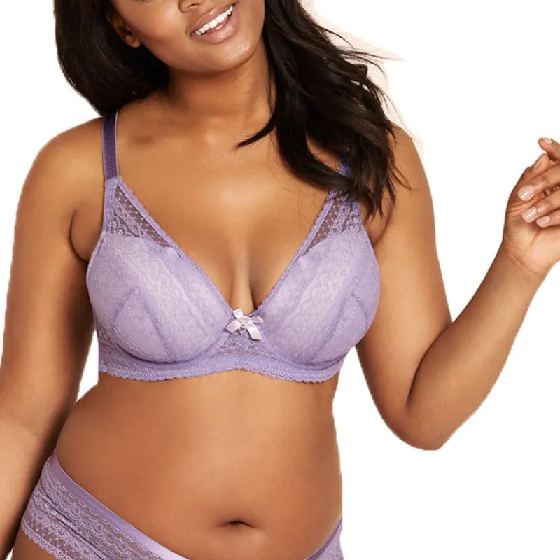 Wholesale Plus Size Women High Waist Dark Purple Lace Bra Panty