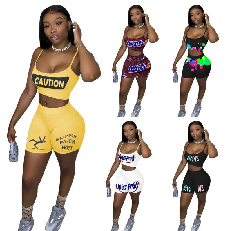 Women Yoga outfits Designer Tracksuits Two Piece pants Set Letter Printing Suspender Top Shorts Sports Suit