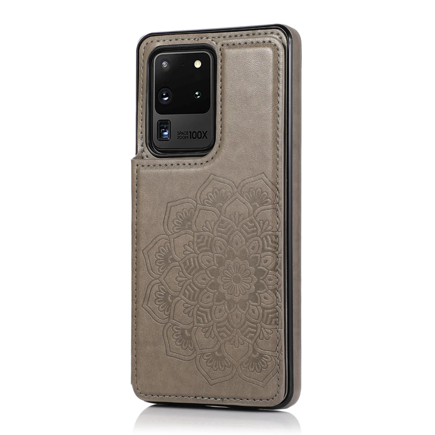 För Samsung A20S A90 A91 A81 S20 Not10 9 8 Double Buckle Mandala Pattern Flower Magnetic Clasp Slitstarkt läder Kickstand Card Slots Fall