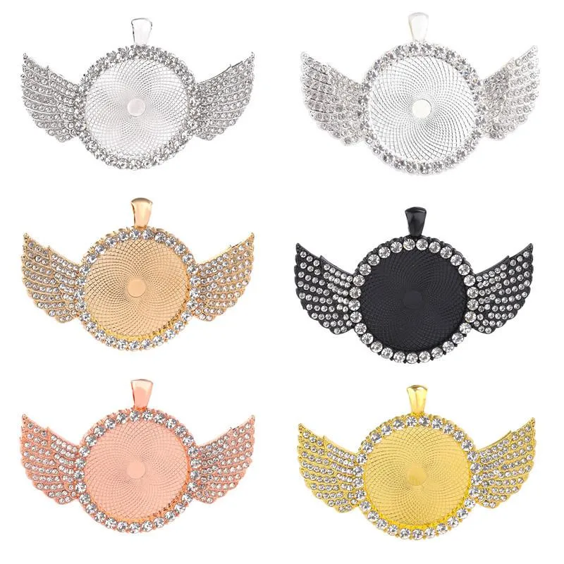 30mm DIY Jewelry Accessories Round Bottom Brackets Time Gem Sublimation Blank Pendant with Wing For Transfer Printing Necklace270V