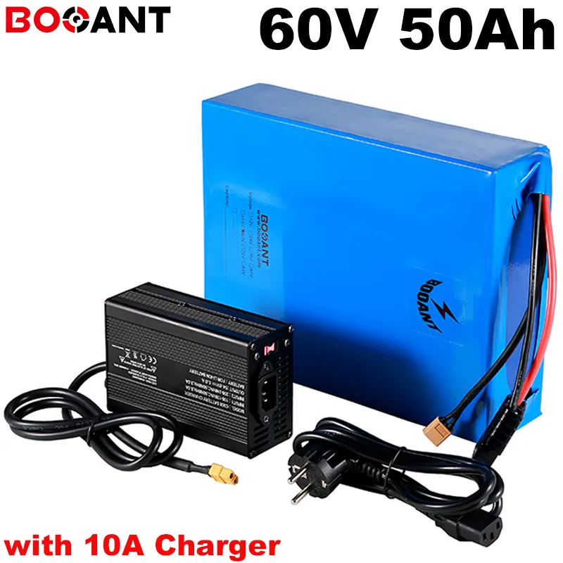 Batterie au lithium 60V, 50ah, 5000/7000W, pour vélo électrique Samsung 30Q, cellule 16S, BMS 150 ampères intégré, chargeur 10a