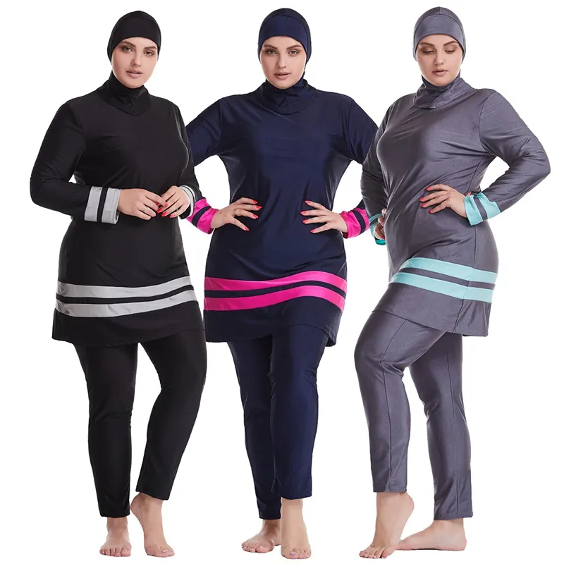 Müslüman mayo başörtüsü Müslüman İslami Mayo Tam Kapak Patchwork Burkini Büyük Artı Boyut