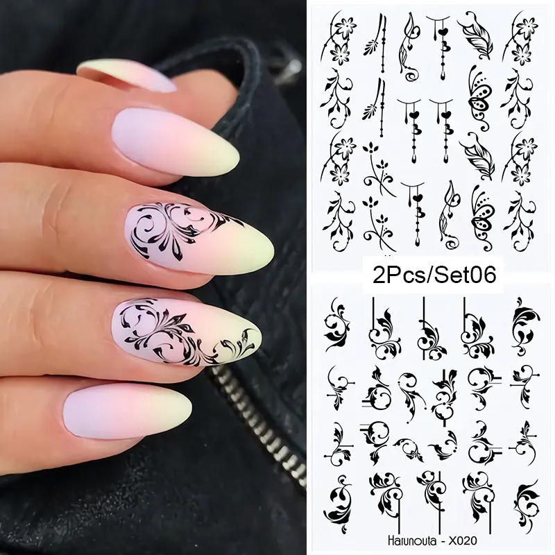 Eco-FriendlyHarunouta Geometrie Bladeren Design Zomer Bloemen Nail Sticker Decals Luipaard Print Water Transfer Schuif voor nagels Kunst