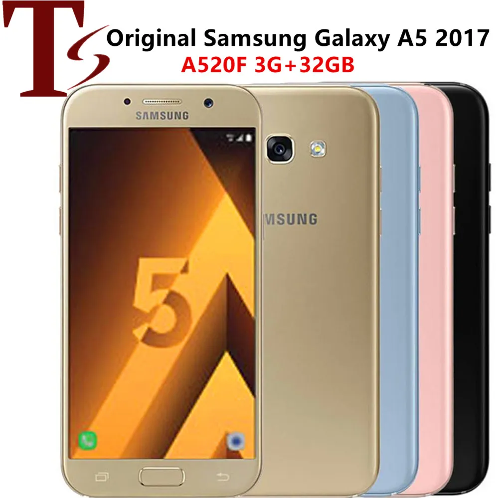 Rinforzato originale Samsung Galaxy A5 2017 A520F 5,2 pollici NOCTA CORE 3 GB RAM 32GB ROM 16MP 4G LTE Unlocked Android Telefono cellulare