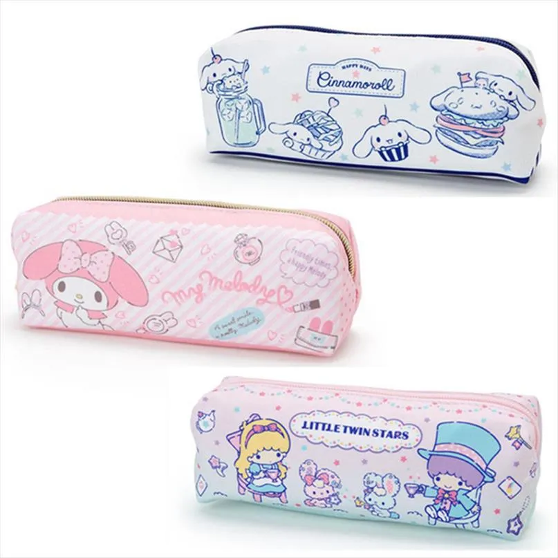 Linda canela de desenho animado My Melody School Lápis Saco de caneta para meninas crianças mulheres pequenas maquiagem Bolsa de armazenamento Bolsa de cosméticos