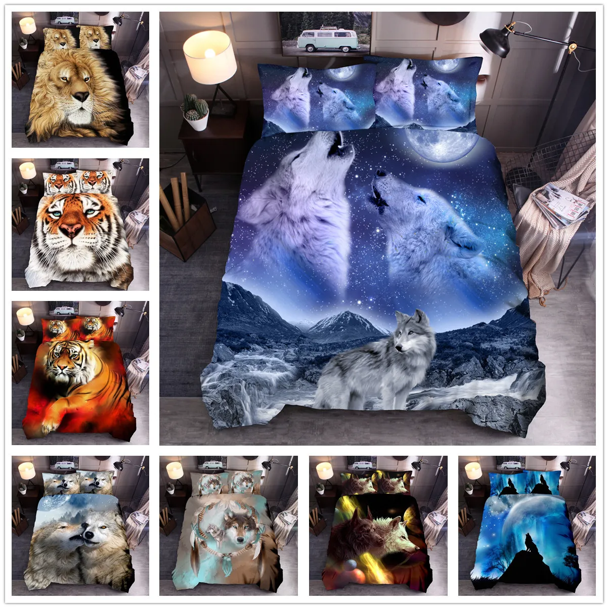 Edredon cobrir Define animal Lobo Tiger Lion Leopard 3D Digital Printing capa do edredon Bed Duvet capa do edredon conjuntos de cama Set 2020 Novo