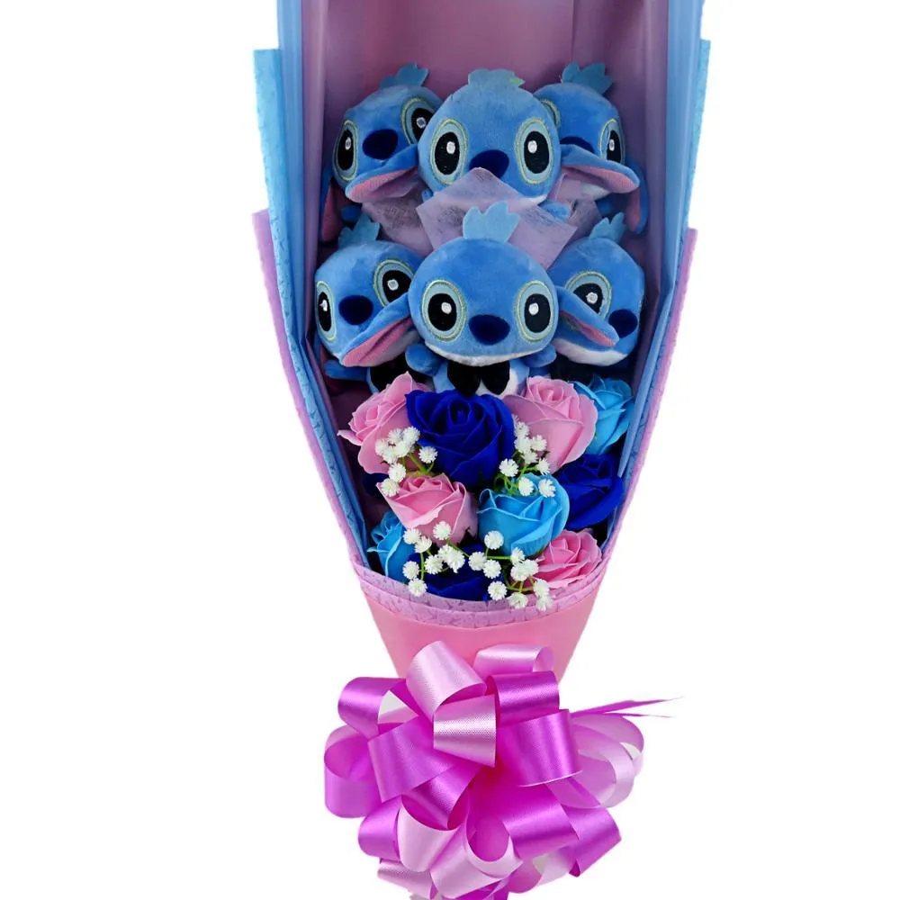 Kawaii Stitch Giocattoli di peluche con il di fiori artificiali confezione  regalo del mazzo del fumetto animali di peluche di Natale San Valentino