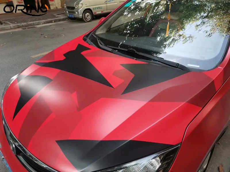 Jumbo Red Black Camo Vinyl Wrap Film Bubble Free DIY PVC Car Styling Camouflage Wrapping Sticker