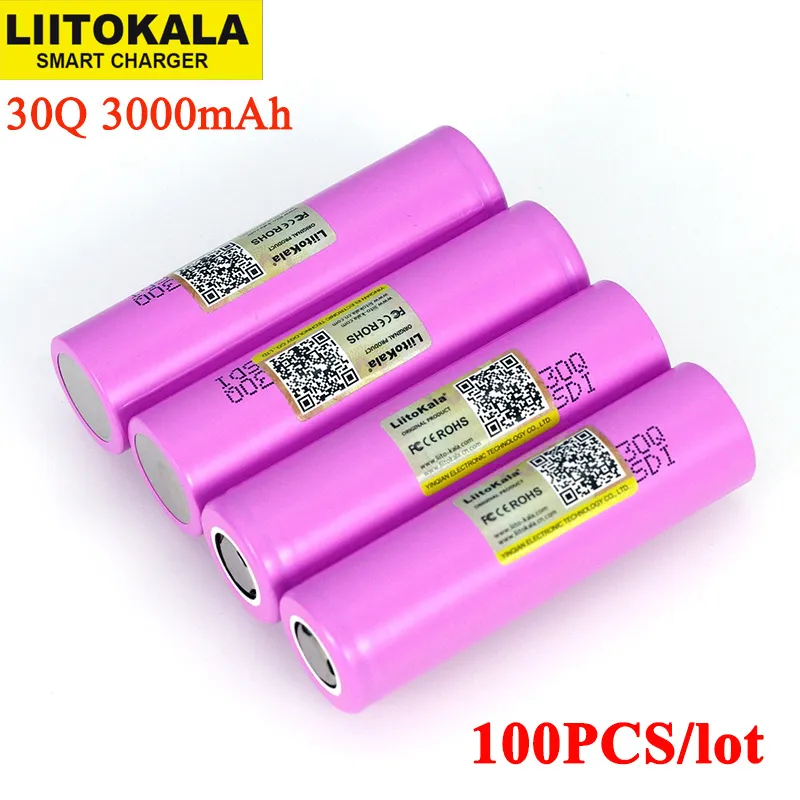 100pcs Liitokala 3.7V 18650オリジナルICR18650 30Q 3000MAHリチウム充電式電池放電15A 20A電池