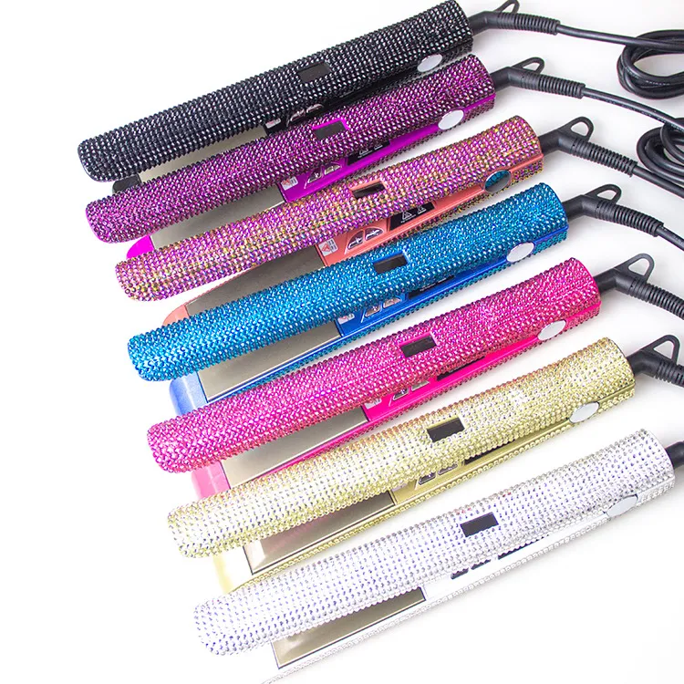 Crystal Rhinestone Stijltang Titanium Plate Flat Iron Met LCD Digitale Display Vrouw Haarverzorging Styling Tools273w