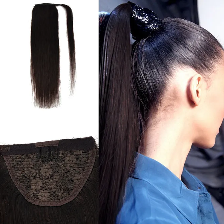Straight Human Hair Ponytail 100% Natural Machine Made Remy Clip In Real Pony Tail Hair Extensions 12" 16" 20"