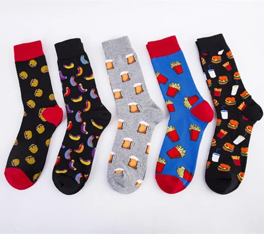 Chaussettes pour hommes, grande taille, dessin animé, en coton, avec bière Burger, Happy Men Meias 51401223b, 2021