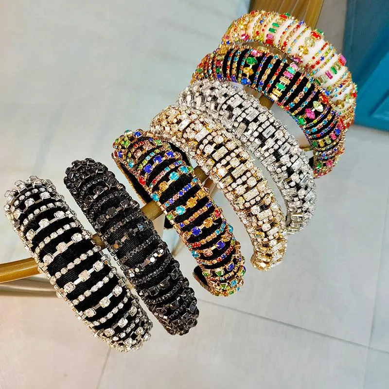 Full Diamante Padded Barock Headbands Luxury Crystal Hairbands för Women Rhinestone Tiara Bling Hair Tillbehör 9 stilar