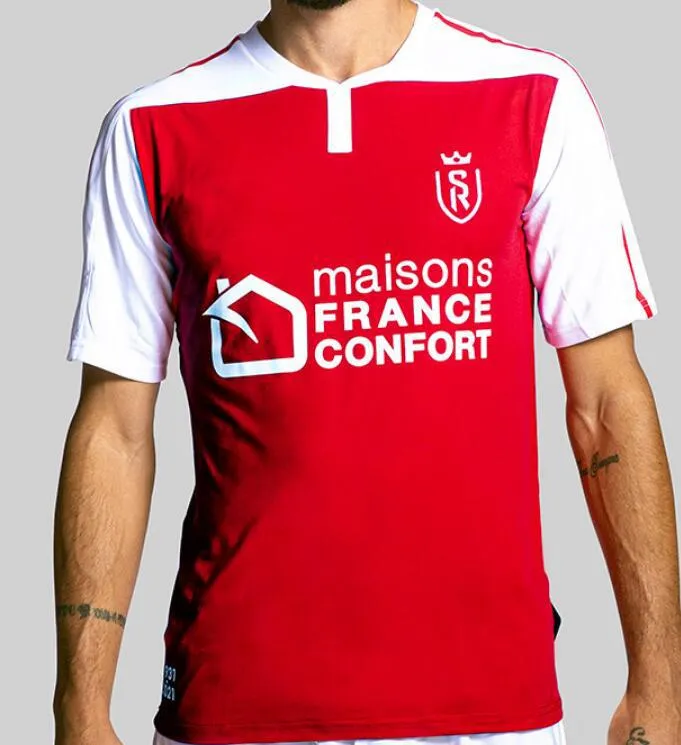 20 21 Stade Reims Soccer Jerseys Home Shirt 2020 2021 Stade de Reims  Abdelhamid R.oudin Chemises de football Hommes + Enfants Maillot de Foot  Fans