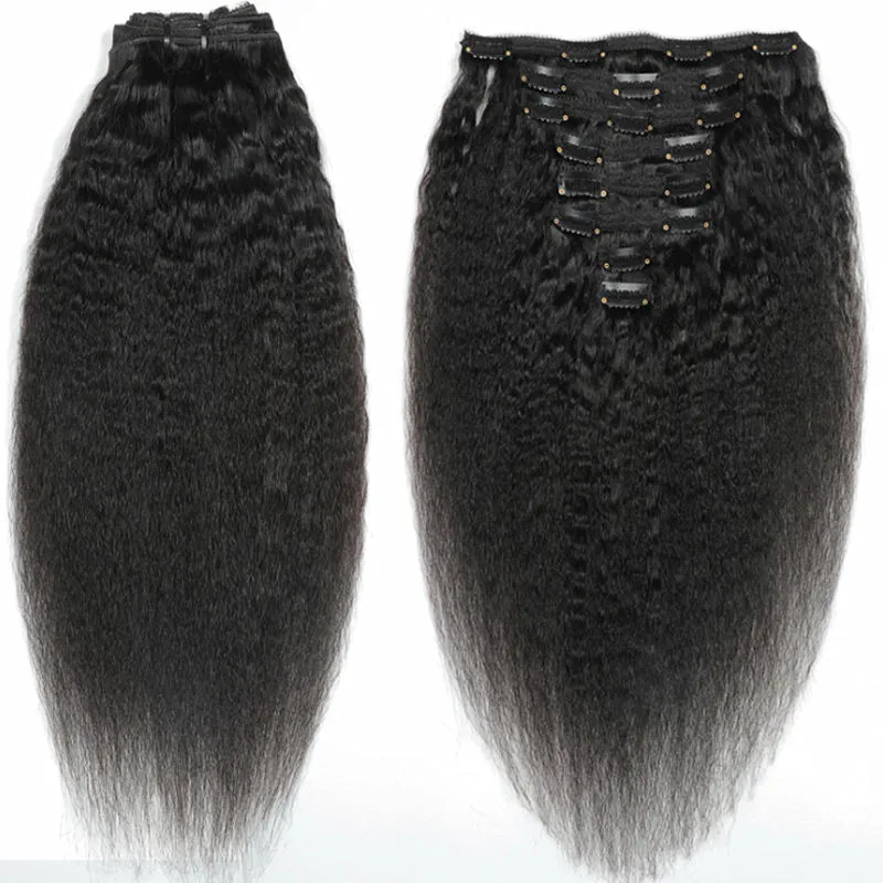 Afro Kinky Straight Hair Onverwerkte Clip in Hair Extensions 120 Gram Mongoolse Virgin Menselijk Haar Afro-Amerikaanse Remy Natuurlijke Zwarte Clips