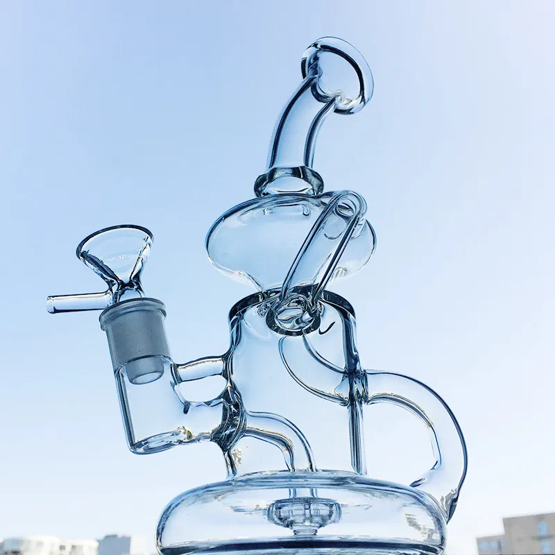 2020 Glazen Waterpijpen Gebogen Hals Mondstuk Tornado Recycler Waterpijp Waterleidingen 14mm Vrouwelijke Gezamenlijke Olie Dab Rigs Met kom of Banger HR024