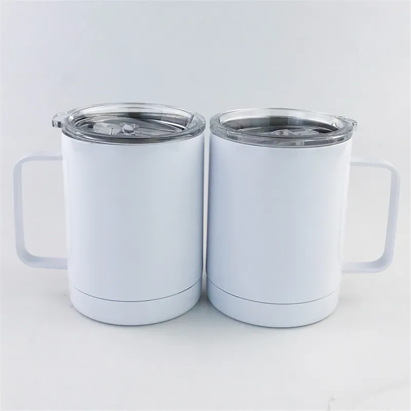 10oz Blank Sublimation Wine Tumbler Mugs with Handle White Stainless Steel  Insulated Coffee Cups Double Wall Vacuum Car Cup Portable Travel Mug