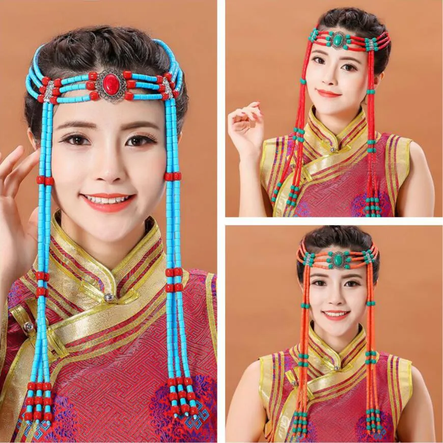 Mongolian Headdress with Long Tassels Ethnic Festival Hair Accessories  for Women, Cosplay Dance Performance Buy Now!