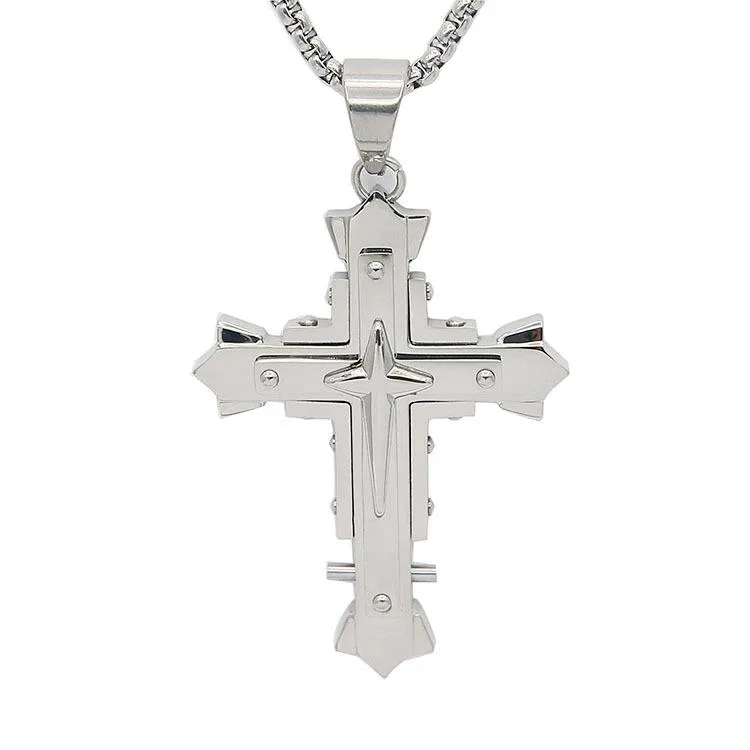 Hip Hop Fashion Stainless Steel Men Cross Necklace Pendant Chain Christian Gift 2020 Body Jewelry Fine Jewelry Never Turn Color