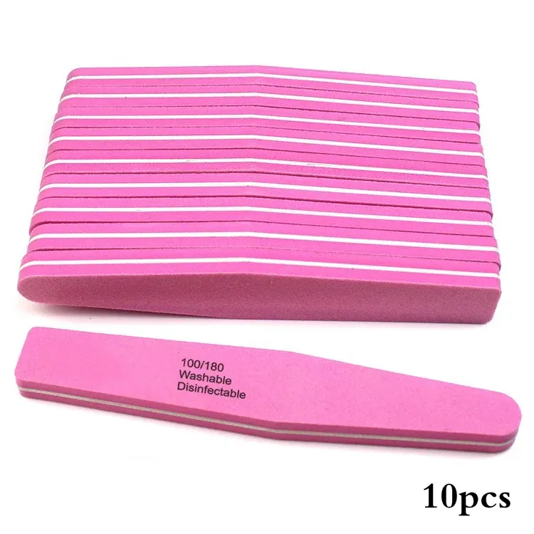 Dubbelsidiga sidor Tvättbara nagellackverktyg för skönhetssalong Nail Art Partihandel 100/180 Sponge Nail Files 10 st