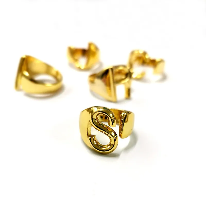Silber Gold 26 A-Z Englischer Initialenring offene Bandringe Retro englische Buchstabenringe Damenmodeschmuck