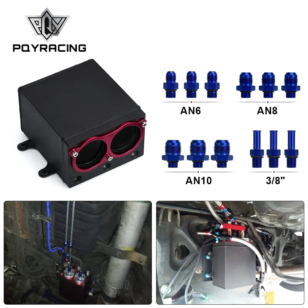 PQY - 60mm double externe 044 réservoir de pompe à carburant course noir billette en aluminium prise d'huile peut double Port réservoir de surtension de carburant QPY-TK93D