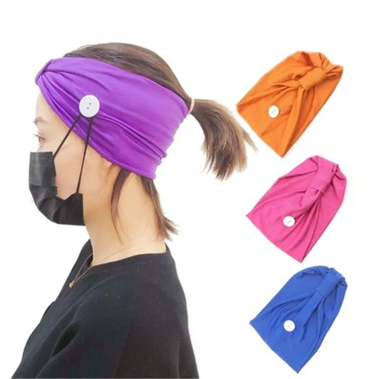 Fashion Headbands with Buttons Elastic Hair Accessories for Nurses Doctors Turban Headwrap for Yoga Sport