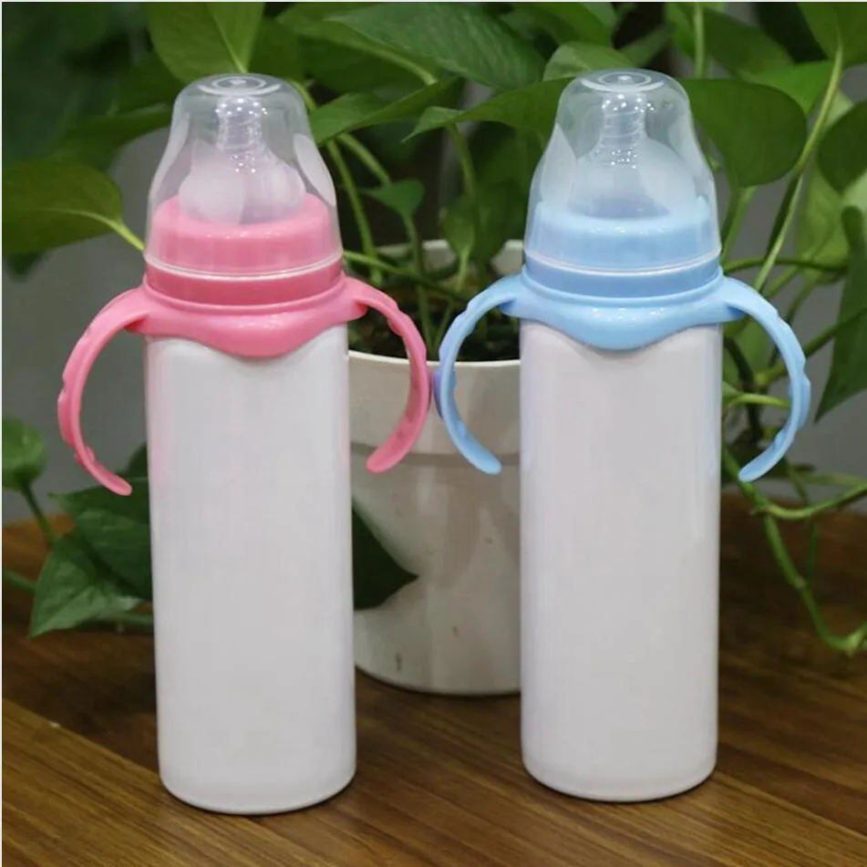 8 once Baby Sippy capezzolo tazza fai da te sublimazione tettarella in acciaio inox doppia parete bicchiere isolato tazza da viaggio boccette d'acqua dritte LJJP382