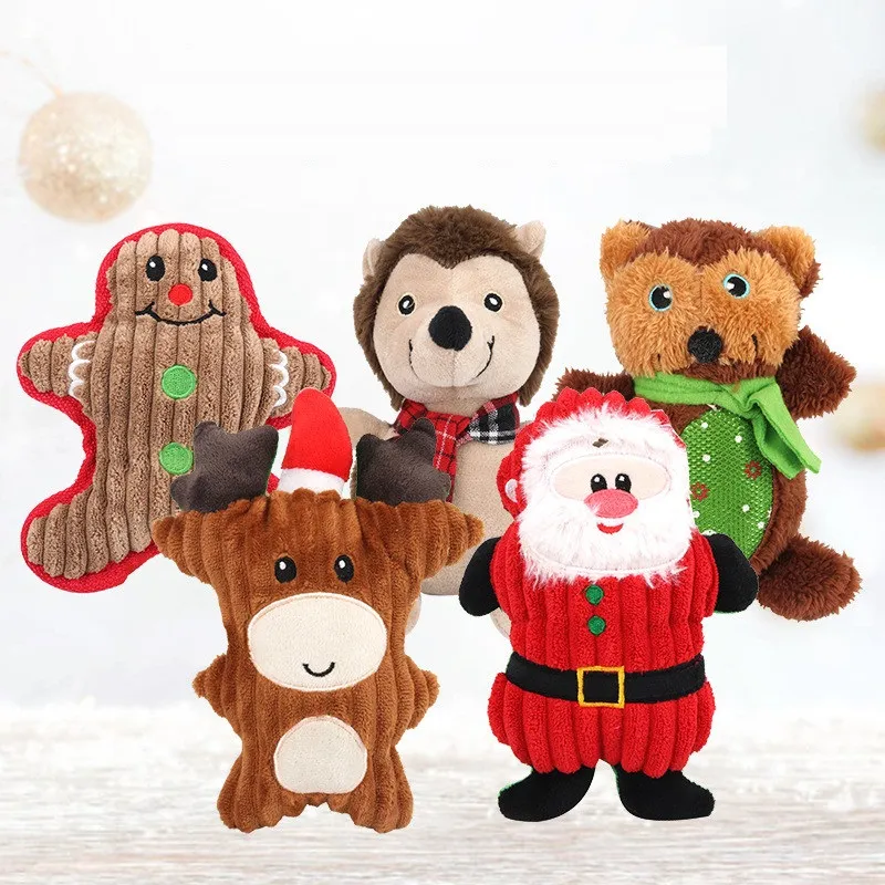Jouets vocaux en peluche pour animaux de compagnie de Noël Père Noël bonhomme de neige ours en forme d'animaux de compagnie molaire morsure jouets chiot cadeaux de noël