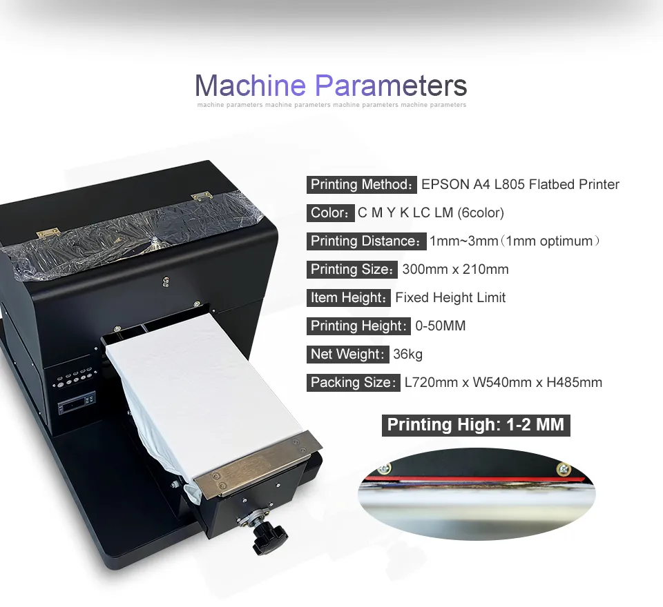 Imprimante DTG de haute qualité A4 Imprimante à plat pour Tshirt PVC Carte Téléphone Case Imprimante multi-couleurs Machine d'impression DTG7533443