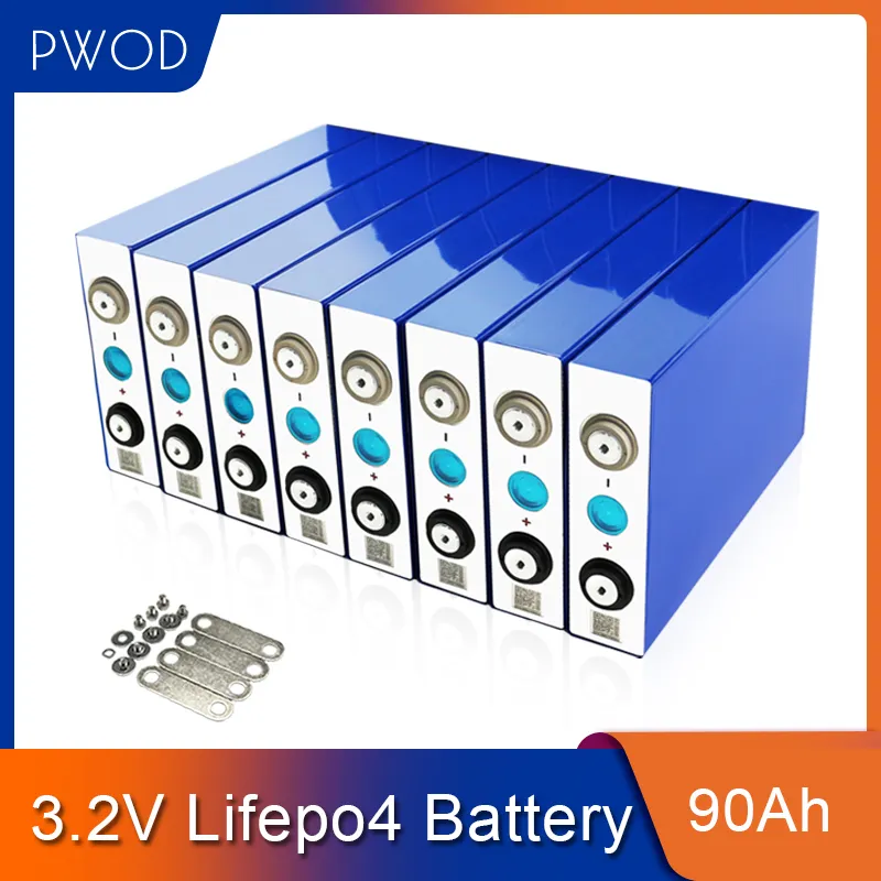 PWOD 8PCS GRADE A 3.2V 90Ah LiFePO4 Prismatic Cells 3500 Times Lifecycles For High Capacity DIY Battery Pack EU US TAX FREE