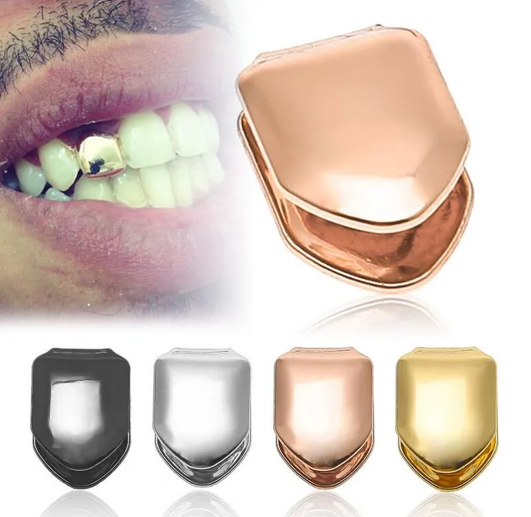 Gold Color Hip Hop Single Tooth Grillz Cap Top & Bottom Grill for Halloween Jewelry Gifts Bling Teeth Rhinestone deco 4 Colors Epacket free