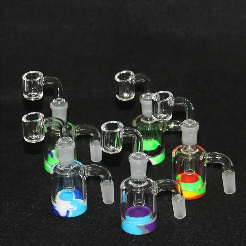 hookahs 14mm Male Glass Ash Catcher with colors silicone container straight water bong oil rig for smoking pipes silicone nectar