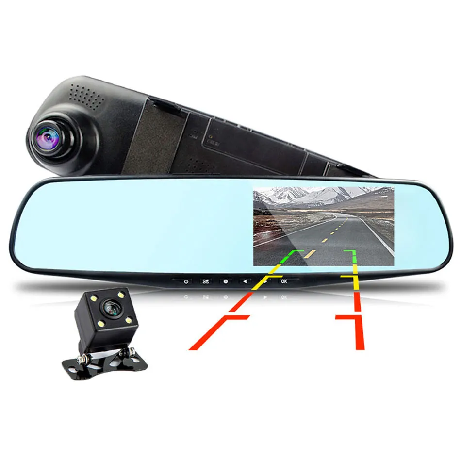 CAR DVR CAMERA DUAL LENS FULL HD 1080P bakspegel 4,3 tum IPS -skärm Digital Video Recorder Dash Cam