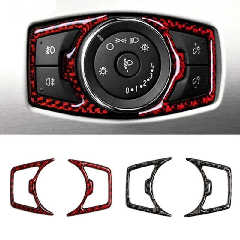 For Ford Mustang Car Styling Carbon Fiber Headlight Switch Buttons Trim Stickers Car Accessories 2015-2020 Interior Decoration