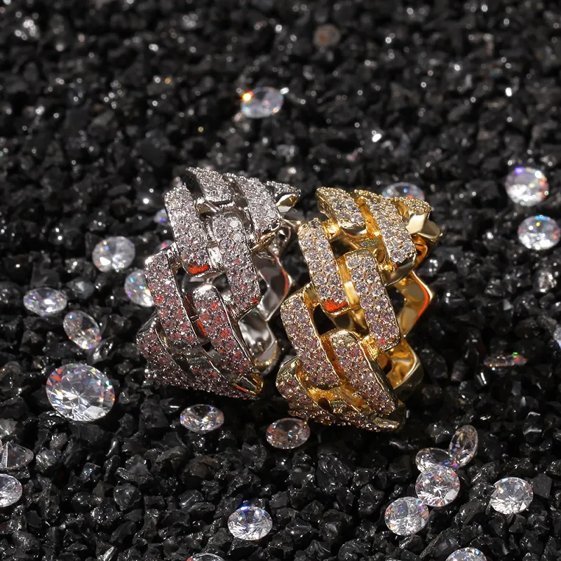 Mens anel de ouro moda hip hop jóias gelado fora de prata cingindo anéis cubanos