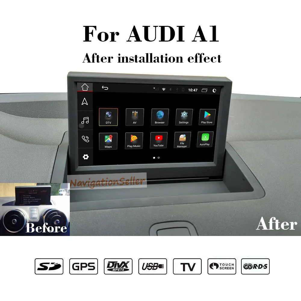Android10.0 Touch Screen Ram 8G ROM 64G Carro DVD Player GPS Navegação Multimídia para Audi A1 RMC Sistema 2010-2015 Bluetooth Wifi 4G BT Auto Head Head Unit Radio Estéreo