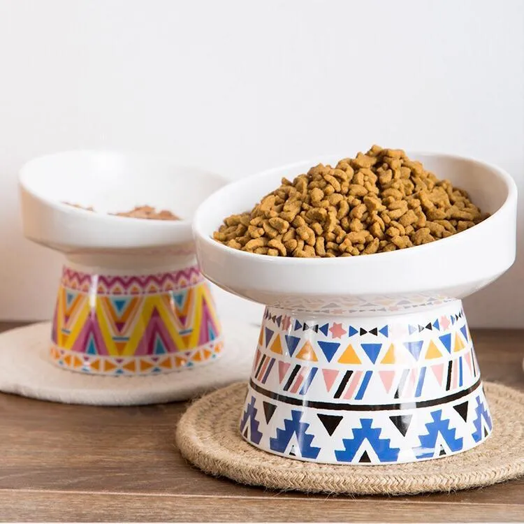 2 tamanhos antiderrapante Cerâmica Cat Bowl with Mat Cervical Protect Beber Pet Food Bowls cerâmica alimentadores da bacia de suprimentos cão de estimação