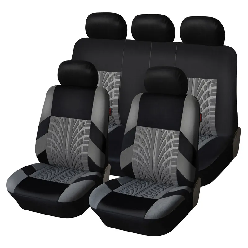 9PC / SET Broderi Biltätet täcker UNIVERSAL FIT De flesta bilar täcker med däckspår Styling Auto Inredning Dekoration Bilsäte Protector