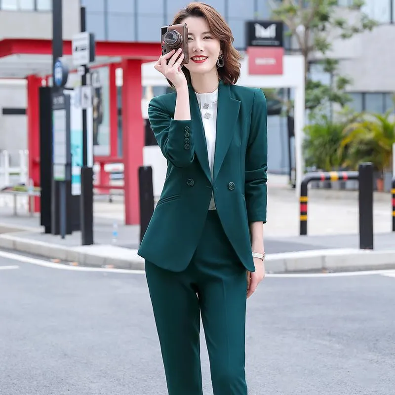 High Quality Pink Green Black Women Work Pant Suit Set Blazer Suit